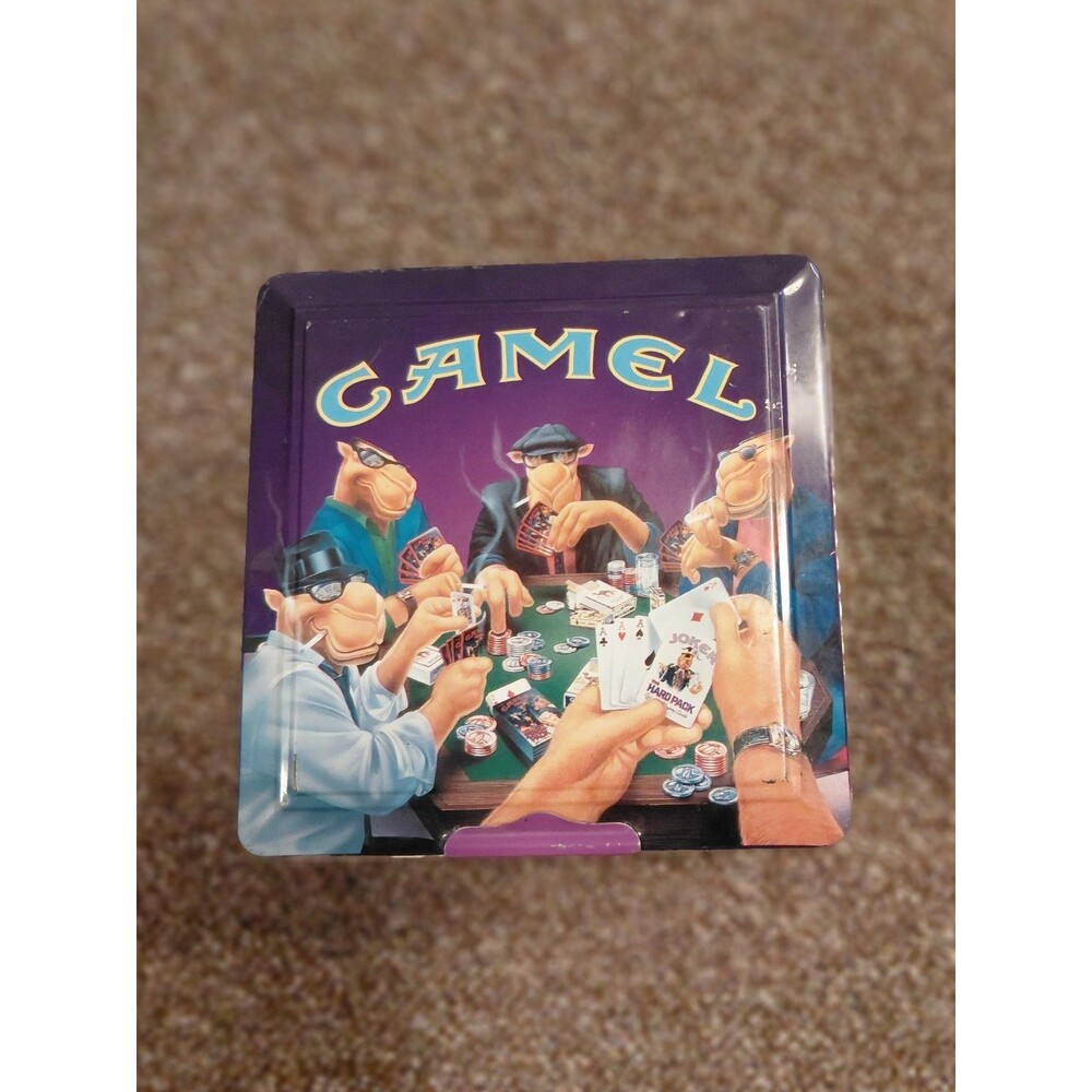 Poker Set Playing Cards & Poker Chips in Metal Tin Camel Joe Collectible New